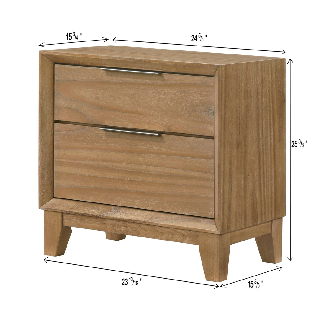 1 Piece 2 Drawer Nightstand - Natural Wood