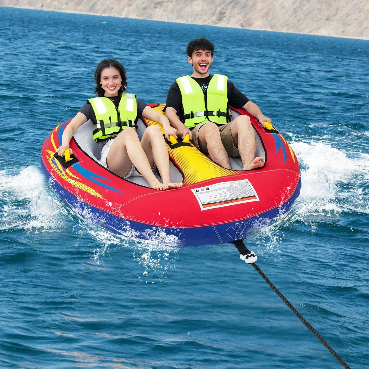 1 or 2 Person Inflatable Towable Tube for Boating with Drainage