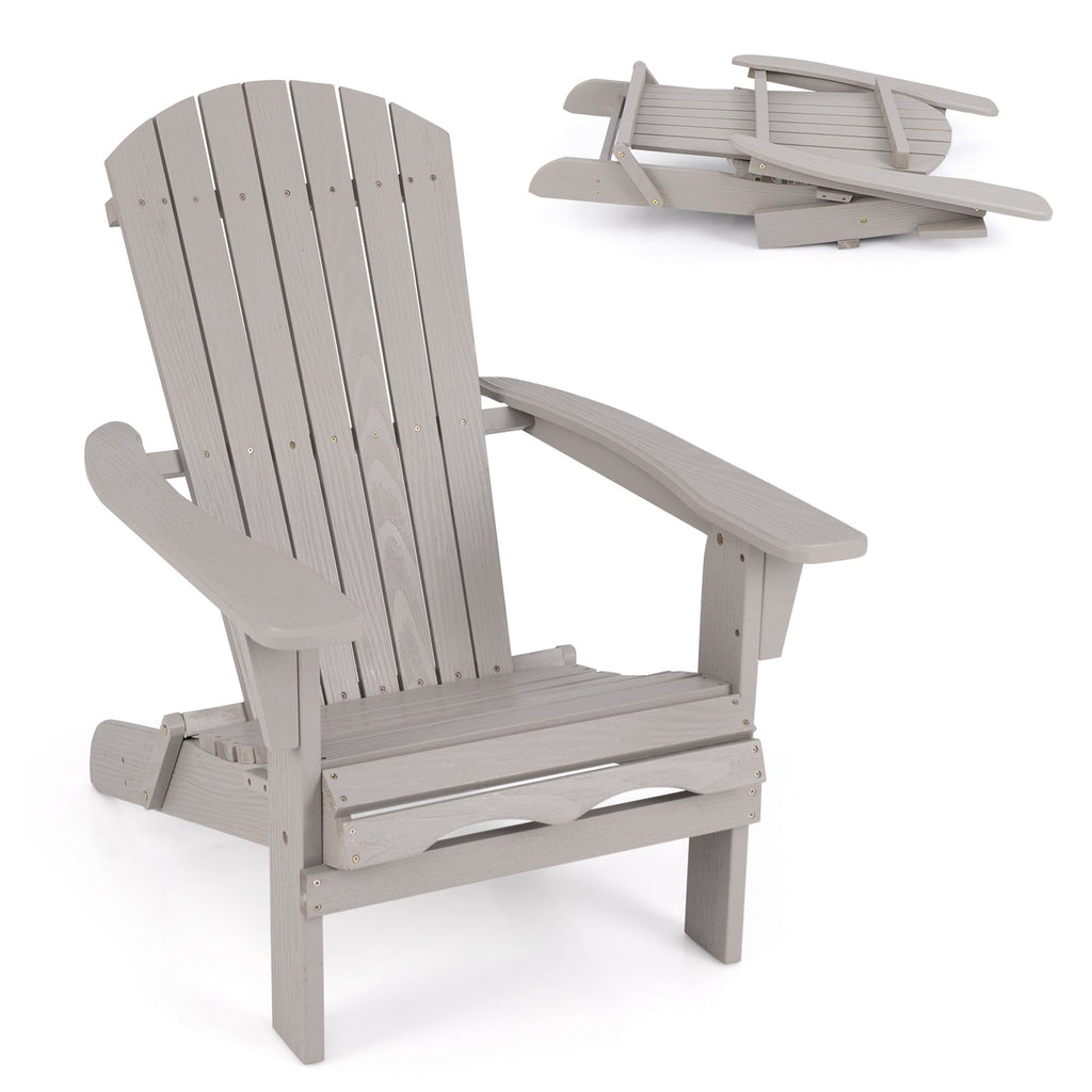 1 Piece Folding Adirondack Chair with High Backrest and Wide Armrests